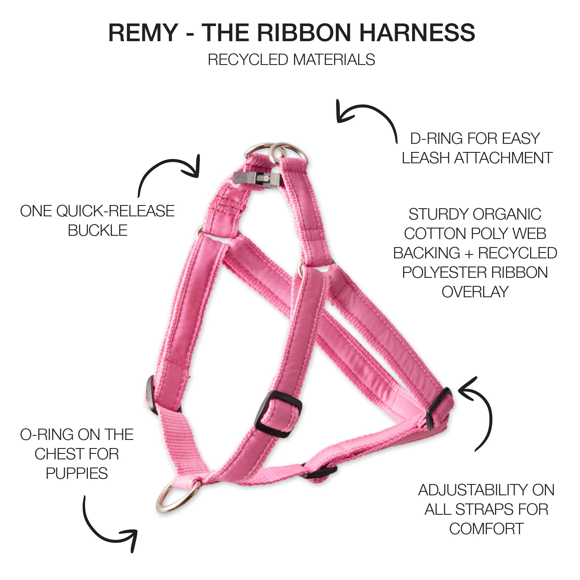 Pet Passion Remy - The Recycled Ribbon Harness, Hot Pink, Medium